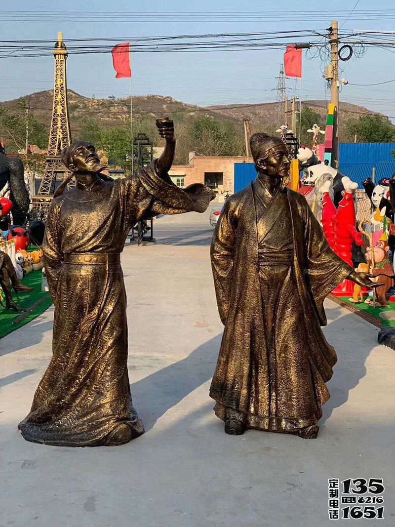 景區(qū)玻璃鋼仿銅古代詩(shī)人李白，杜甫雕塑