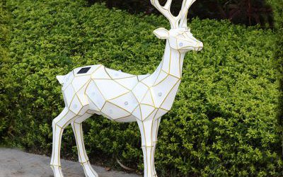 公園玻璃鋼幾何太陽(yáng)能照明鹿雕塑