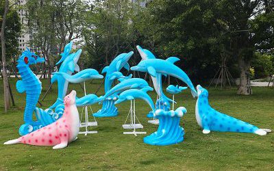 海底世界公園玻璃鋼卡通海洋動(dòng)物海豚雕塑