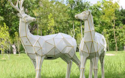 幾何太陽(yáng)能玻璃鋼戶外公園梅花鹿雕塑